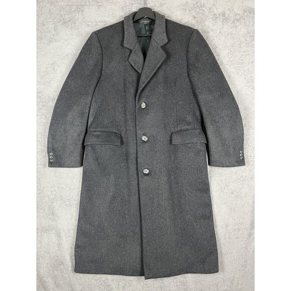 Vintage Wool Cashmere Blend Overcoat Mens Large Gray Long 3 Button Classic 90s